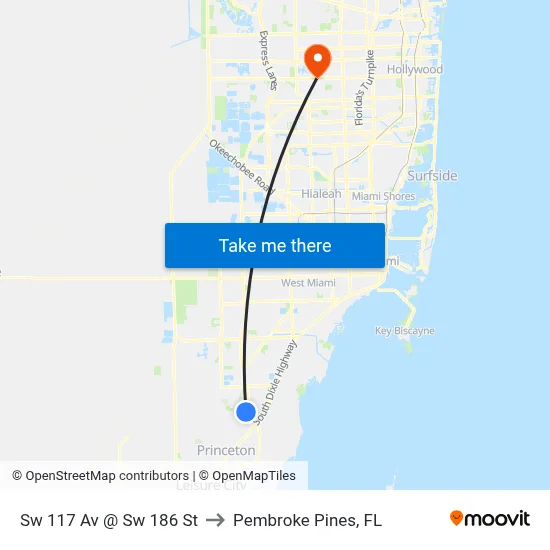 Sw 117 Av @ Sw 186 St to Pembroke Pines, FL map