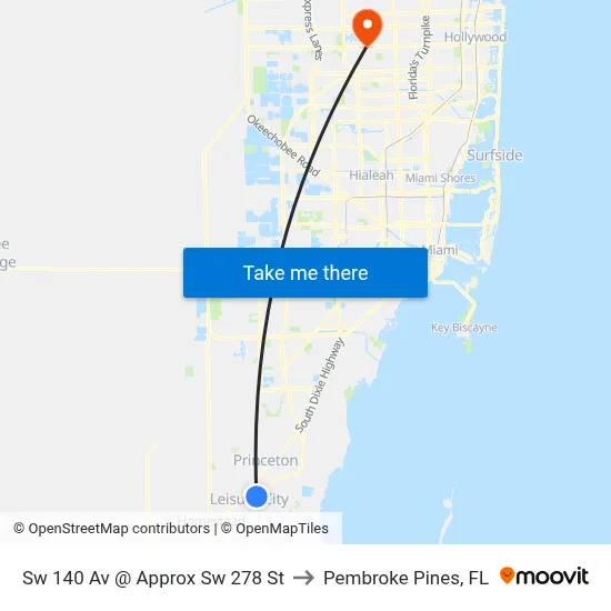Sw 140 Av @ Approx Sw 278 St to Pembroke Pines, FL map
