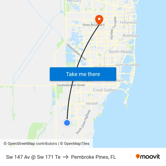 Sw 147 Av @ Sw 171 Te to Pembroke Pines, FL map