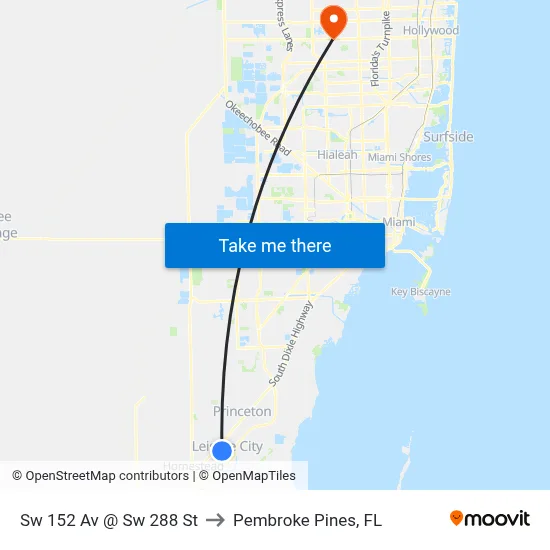Sw 152 Av @ Sw 288 St to Pembroke Pines, FL map