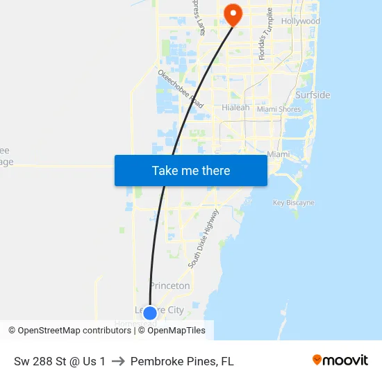 Sw 288 St @ Us 1 to Pembroke Pines, FL map