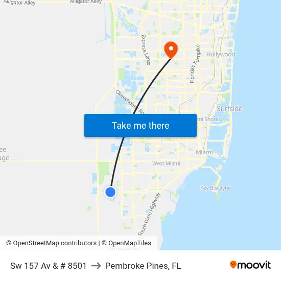 Sw 157 Av & # 8501 to Pembroke Pines, FL map