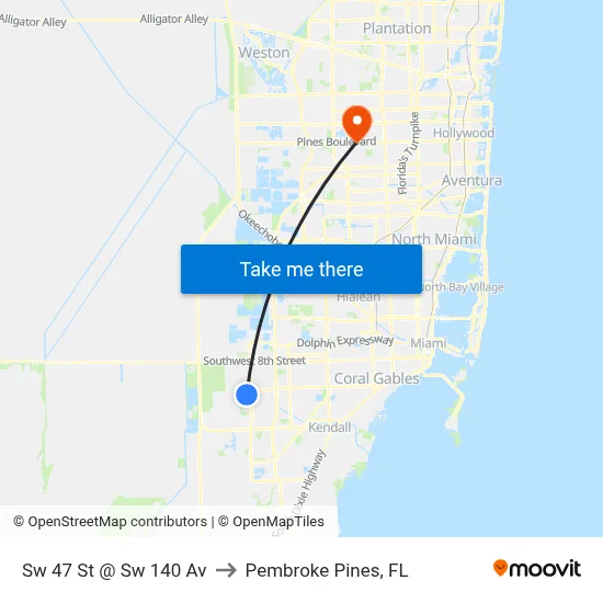 Sw 47 St @ Sw 140 Av to Pembroke Pines, FL map