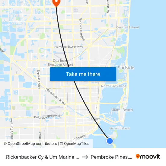 Rickenbacker Cy & Um Marine Lab to Pembroke Pines, FL map