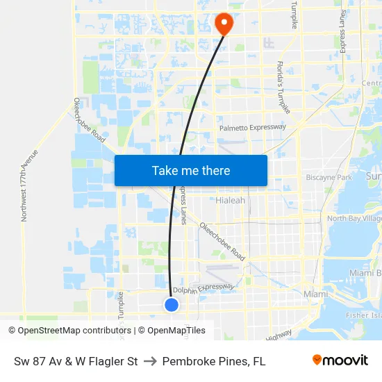 Sw 87 Av & W Flagler St to Pembroke Pines, FL map