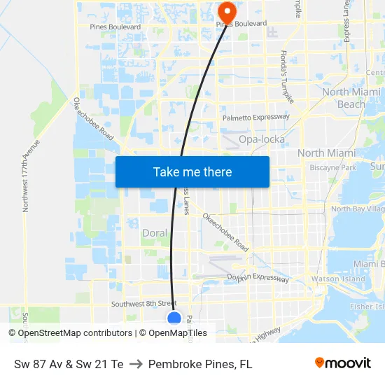 Sw 87 Av & Sw 21 Te to Pembroke Pines, FL map