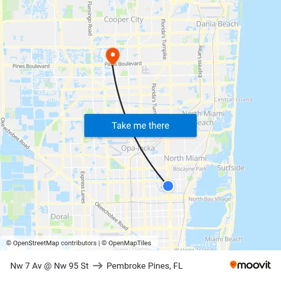 Nw 7 Av @ Nw 95 St to Pembroke Pines, FL map