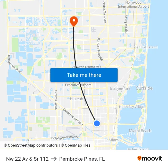 Nw 22 Av & Sr 112 to Pembroke Pines, FL map