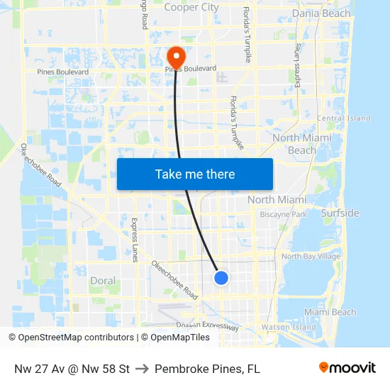 Nw 27 Av @ Nw 58 St to Pembroke Pines, FL map