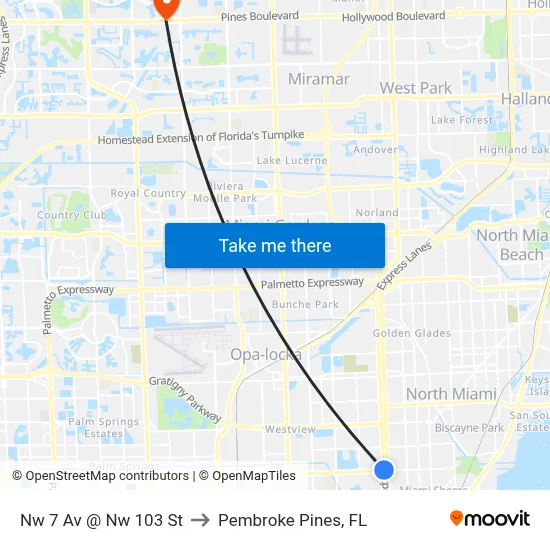 Nw 7 Av @ Nw 103 St to Pembroke Pines, FL map