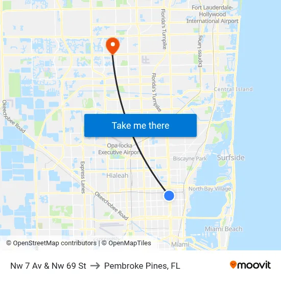 Nw 7 Av & Nw 69 St to Pembroke Pines, FL map