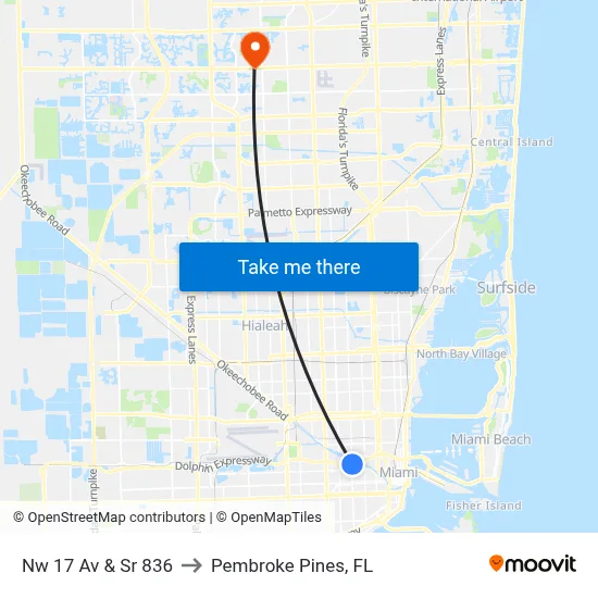 Nw 17 Av & Sr 836 to Pembroke Pines, FL map