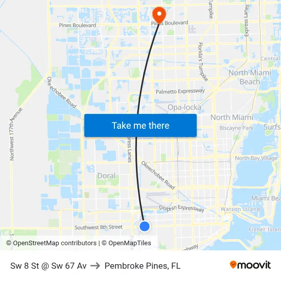 Sw 8 St @ Sw 67 Av to Pembroke Pines, FL map