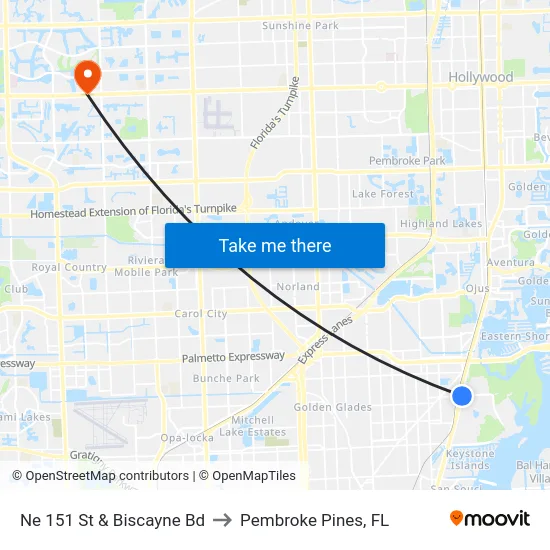 Ne 151 St & Biscayne Bd to Pembroke Pines, FL map