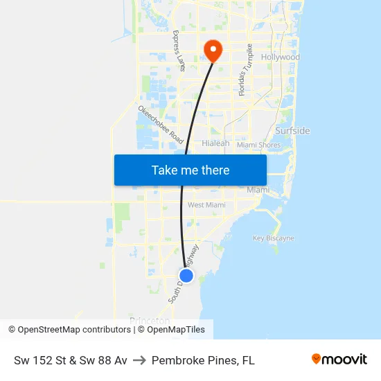 Sw 152 St & Sw 88 Av to Pembroke Pines, FL map