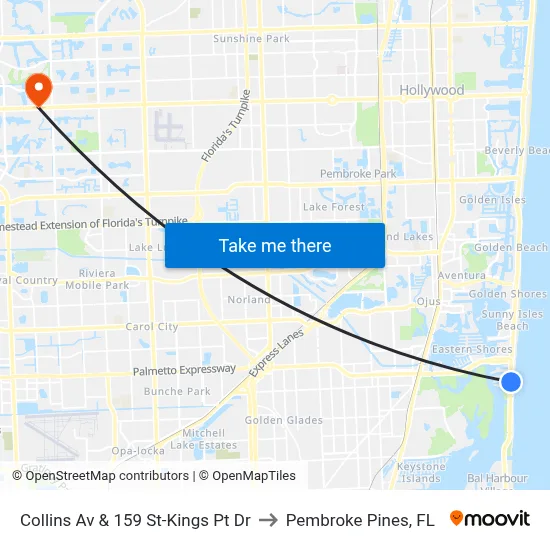 Collins Av & 159 St-Kings Pt Dr to Pembroke Pines, FL map