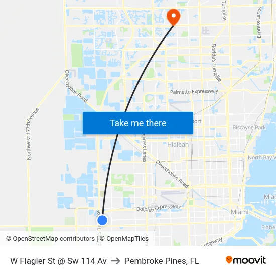 W Flagler St @ Sw 114 Av to Pembroke Pines, FL map
