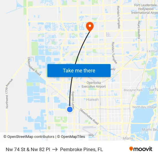 Nw 74 St & Nw 82 Pl to Pembroke Pines, FL map
