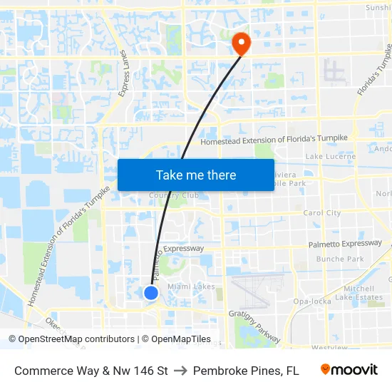 Commerce Way & Nw 146 St to Pembroke Pines, FL map
