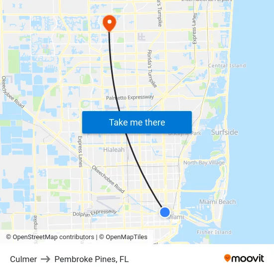 Culmer to Pembroke Pines, FL map