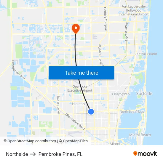 Northside to Pembroke Pines, FL map