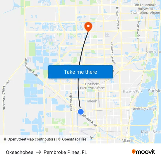 Okeechobee to Pembroke Pines, FL map