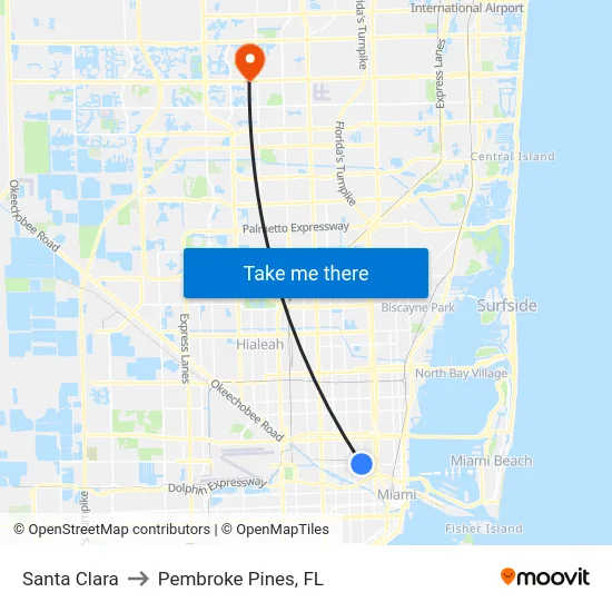 Santa Clara to Pembroke Pines, FL map