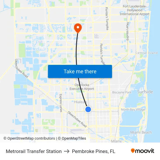 Metrorail Transfer Station to Pembroke Pines, FL map