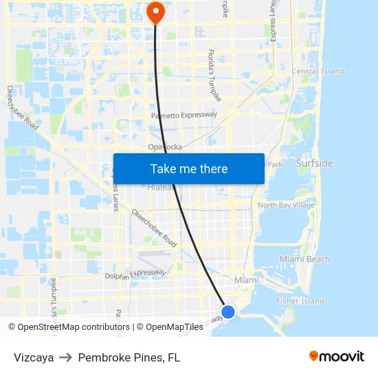 Vizcaya to Pembroke Pines, FL map