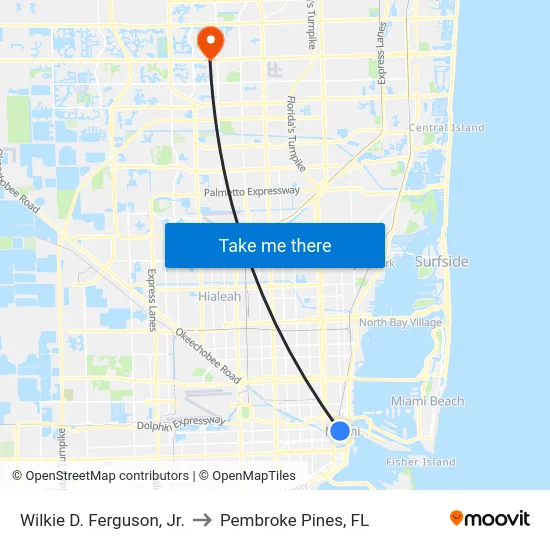 Wilkie D. Ferguson, Jr. to Pembroke Pines, FL map