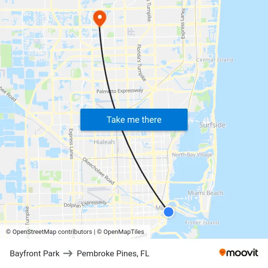 Bayfront Park to Pembroke Pines, FL map