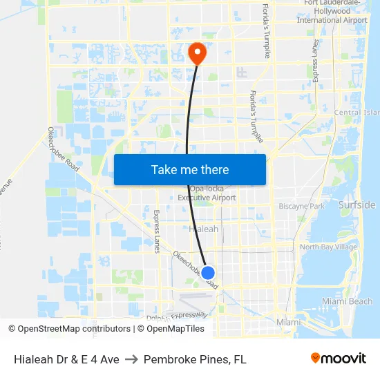 Hialeah Dr & E 4 Ave to Pembroke Pines, FL map