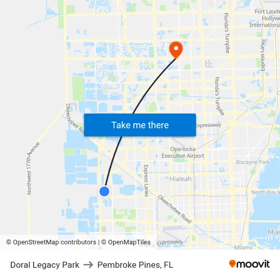 Doral Legacy Park to Pembroke Pines, FL map