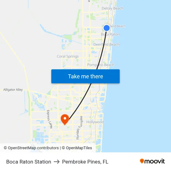 Boca Raton Station to Pembroke Pines, FL map
