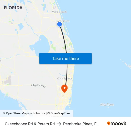 Okeechobee Rd & Peters Rd to Pembroke Pines, FL map