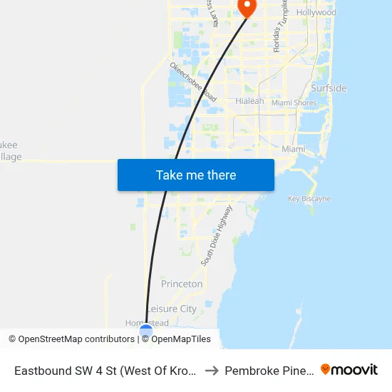Eastbound SW 4 St (West Of Krome Ave) to Pembroke Pines, FL map
