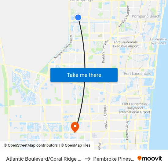 Atlantic Boulevard/Coral Ridge Drive to Pembroke Pines, FL map