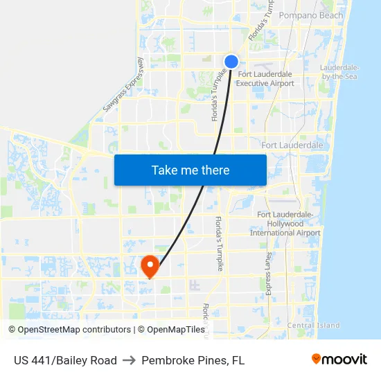 US 441/Bailey Road to Pembroke Pines, FL map