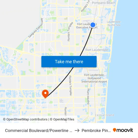 Commercial Boulevard/Powerline Road (East) to Pembroke Pines, FL map