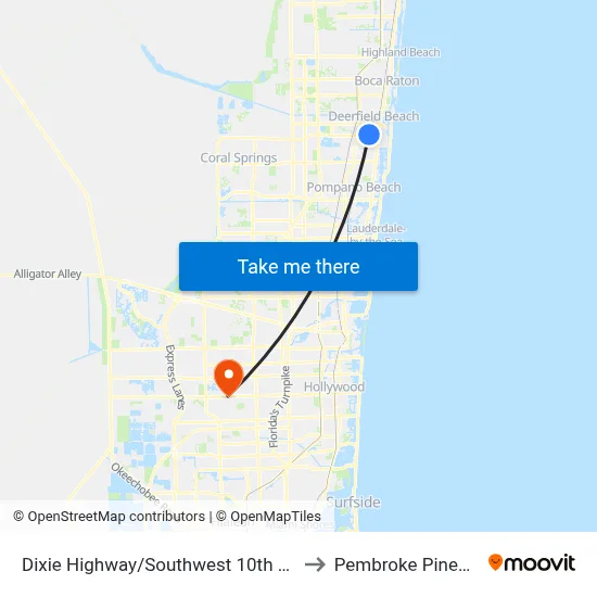 Dixie Highway/Southwest 10th Street to Pembroke Pines, FL map