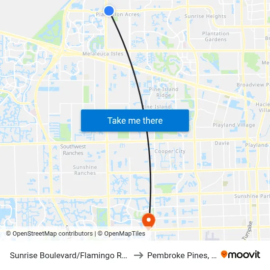 Sunrise Boulevard/Flamingo Road to Pembroke Pines, FL map