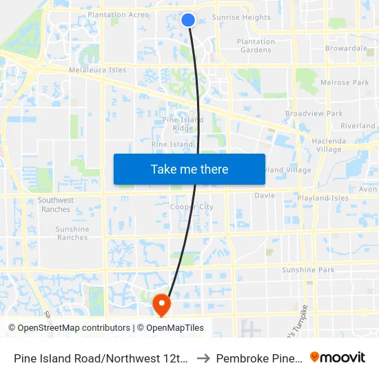 Pine Island Road/Northwest 12th Street to Pembroke Pines, FL map