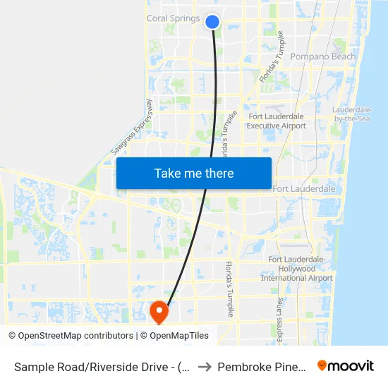 Sample Road/Riverside Drive - (IHOP) to Pembroke Pines, FL map