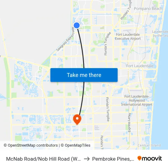 McNab Road/Nob Hill Road (West) to Pembroke Pines, FL map