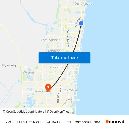 NW 20TH ST at NW  BOCA RATON BLVD to Pembroke Pines, FL map