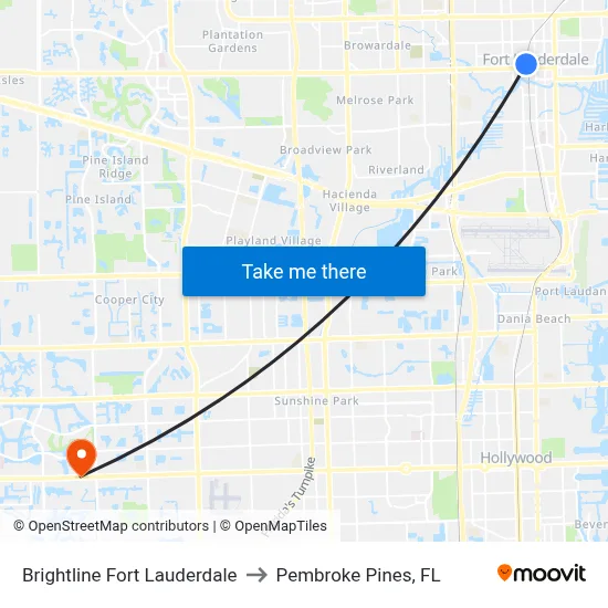 Brightline Fort Lauderdale to Pembroke Pines, FL map