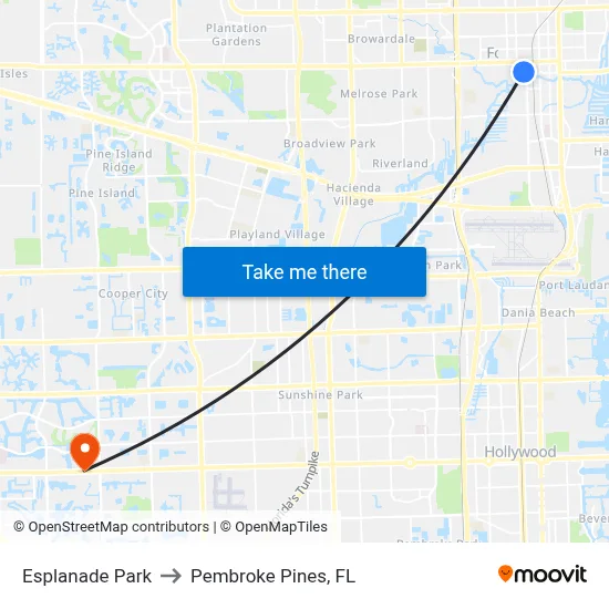 Esplanade Park to Pembroke Pines, FL map