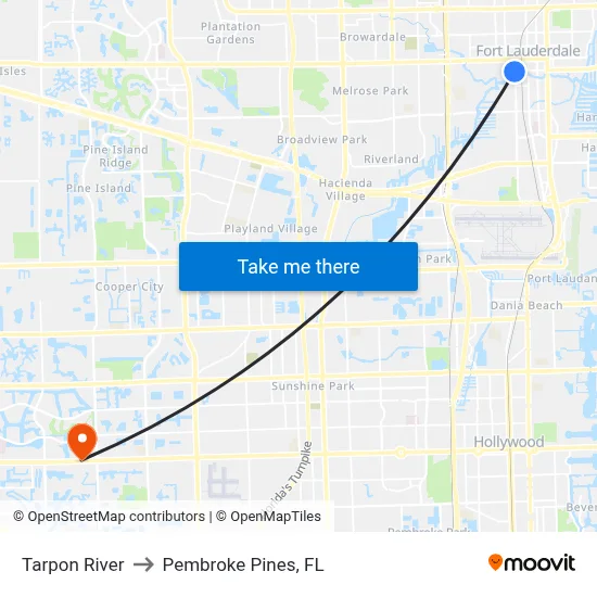 Tarpon River to Pembroke Pines, FL map
