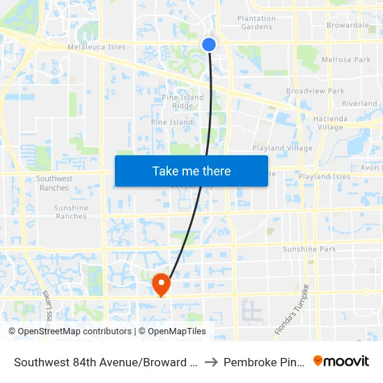 Southwest 84th Avenue/Broward Boulevard to Pembroke Pines, FL map