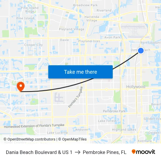 Dania Beach Boulevard & US 1 to Pembroke Pines, FL map